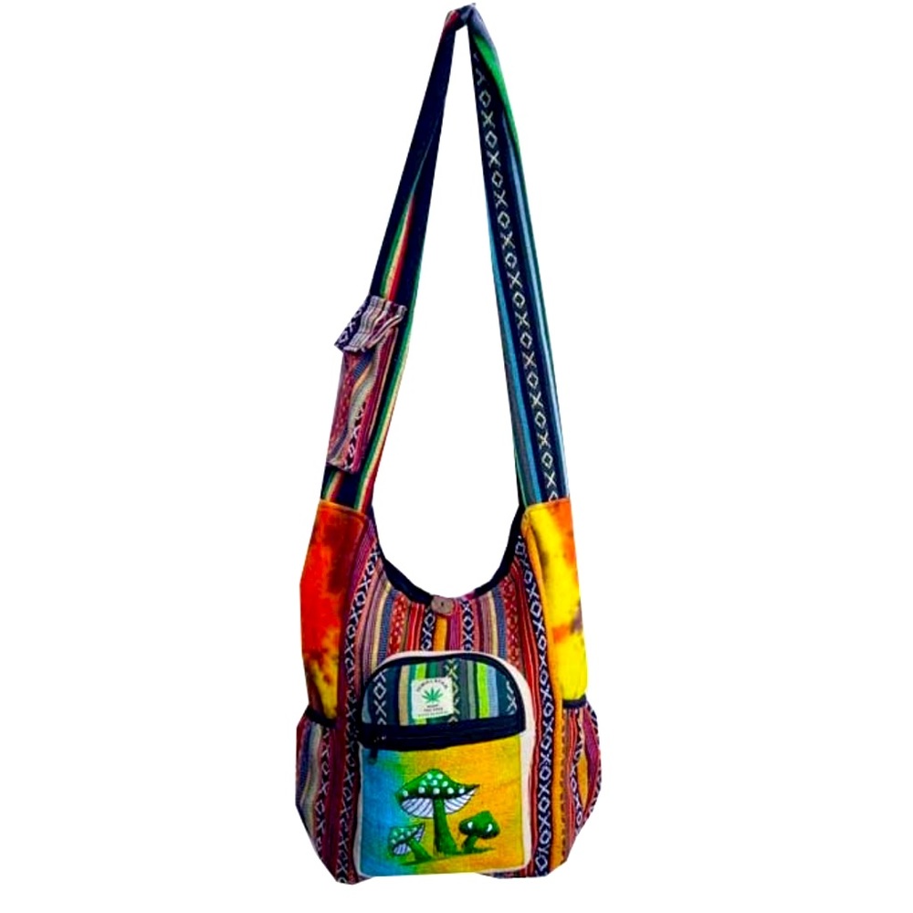 Himalayan Hemp Mushroom Print Boho Hippie Hemp and 100% Cotton Shoulder Bags